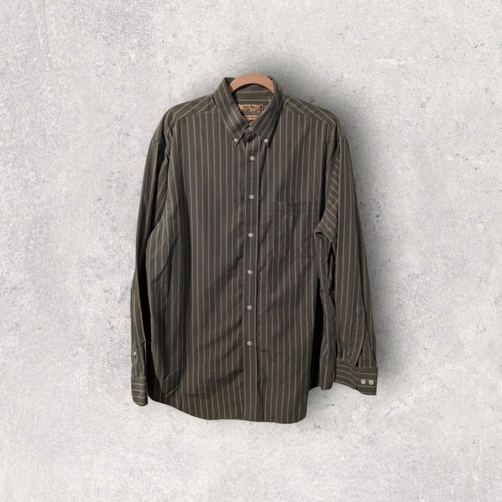 Roundtree & Yorke Gold Label Green Pinstripe Button Up Dress Shirt Size L